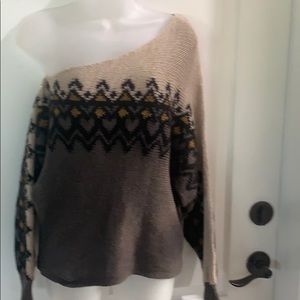 Free People Brown and tan one shoulder sweater